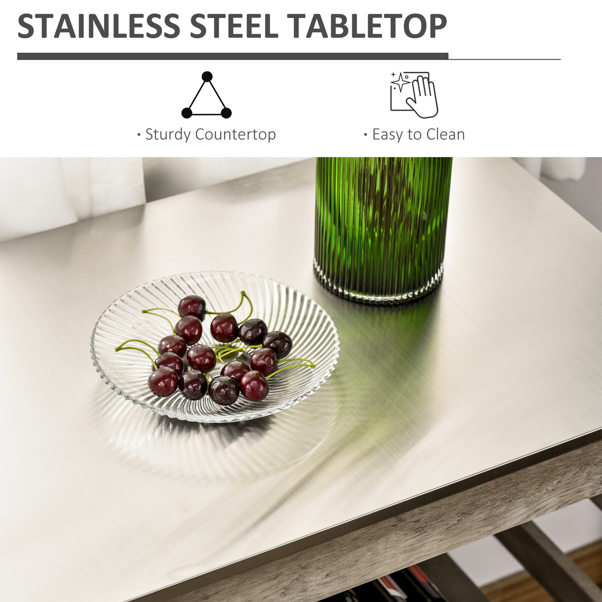 Rolling Kitchen Cart with Stainless Steel Top