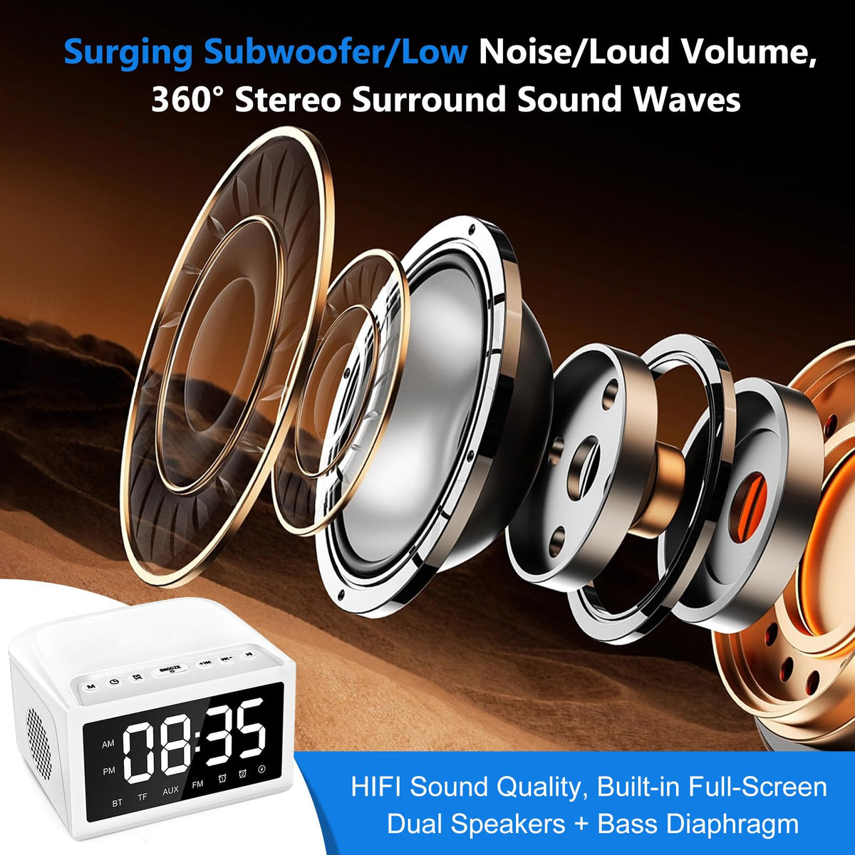 Digital Alarm Clock Radio with Bluetooth Speaker