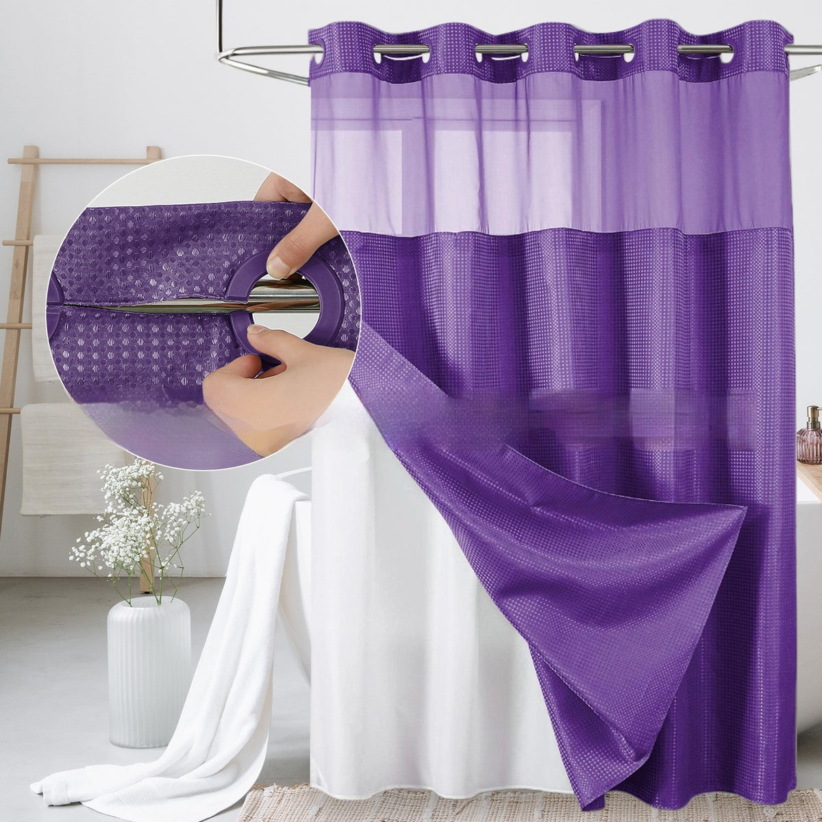 Double-Layer Waffle-Pattern Shower Curtain