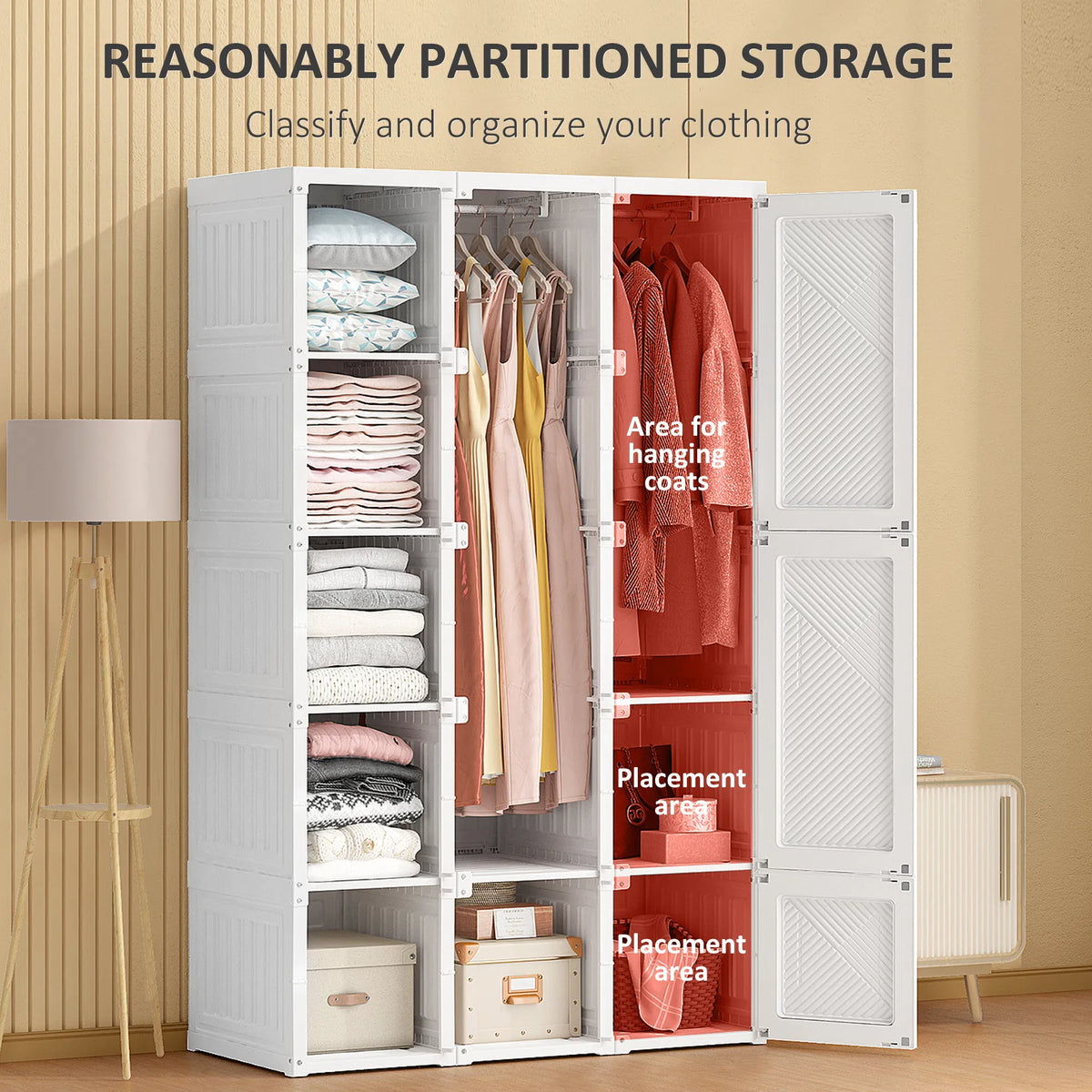 White Folding Wardrobe with 8 Cube Compartments