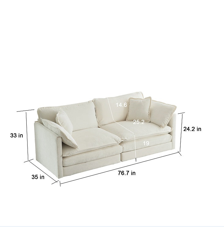 Fabric Double Sofa with 4 Pillows