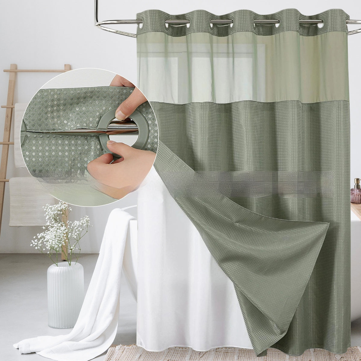 Double-Layer Waffle-Pattern Shower Curtain