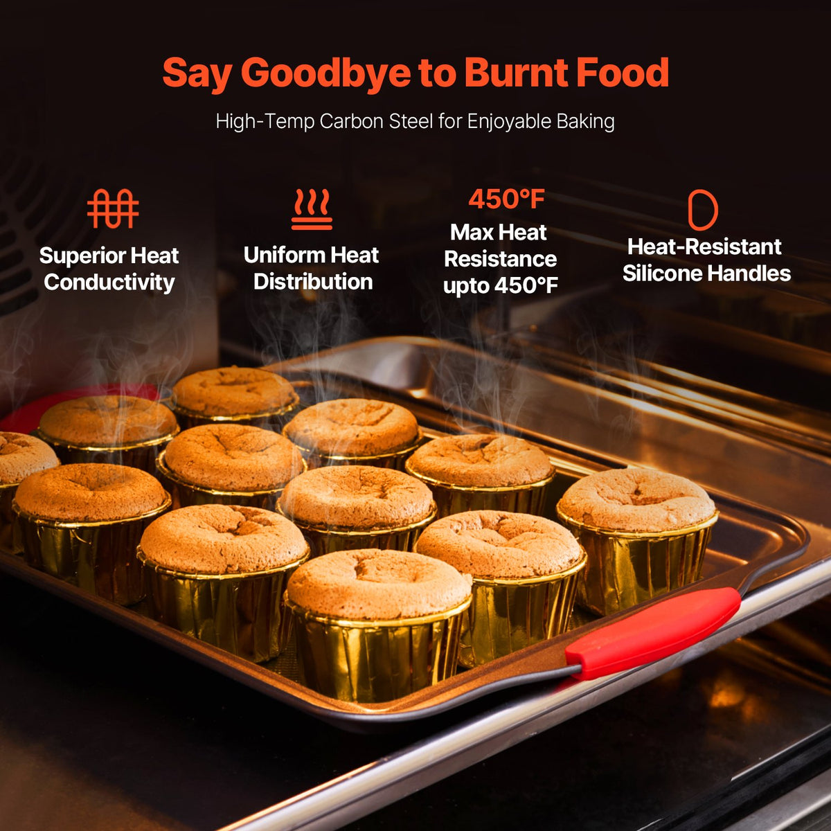 3-Piece Carbon Steel Baking Pan Set with Silicone Handles