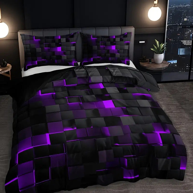 Abstract Grid Quilt Cover Bedding Set