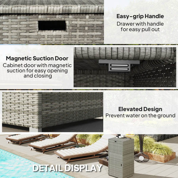 Gray PE-Rattan Outdoor Storage Cabinet with Drawer