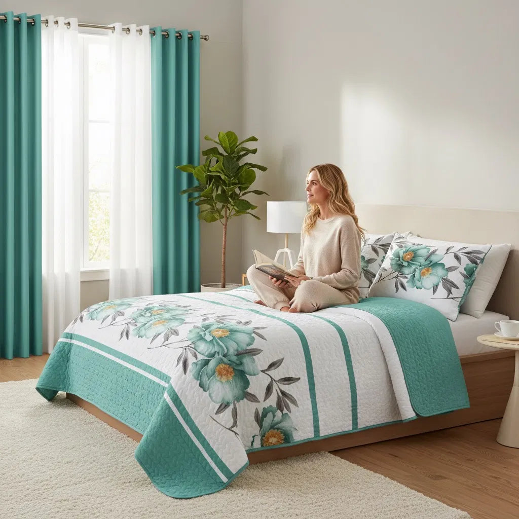 9-Piece Quilted Bedspread and Curtain Set