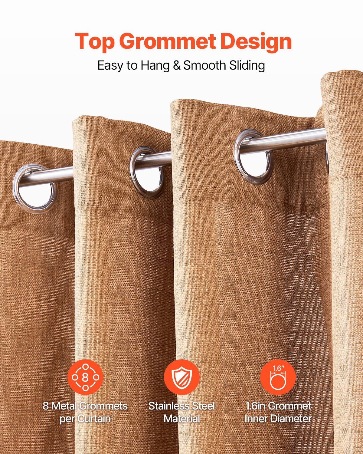 Linen-Style Grommet Curtain Pair, 52 x 84 Inches