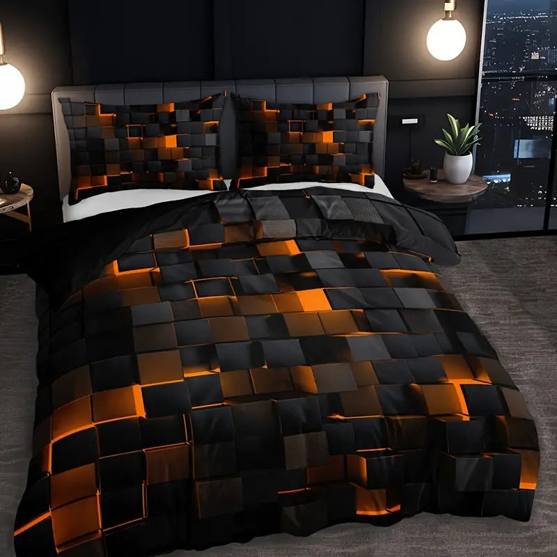 Abstract Grid Quilt Cover Bedding Set