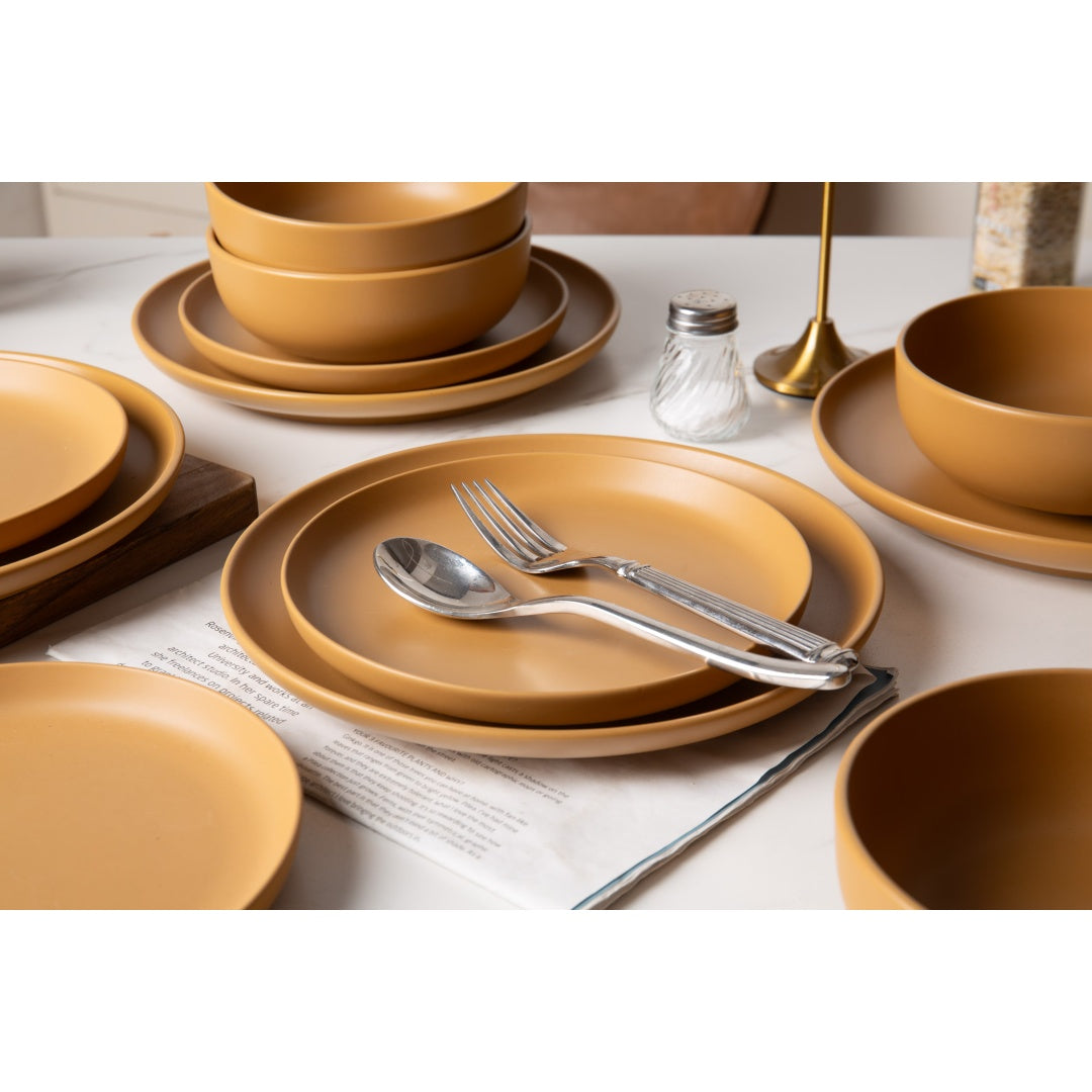 Orange 12-Piece Stoneware Dinnerware Set with Mugs