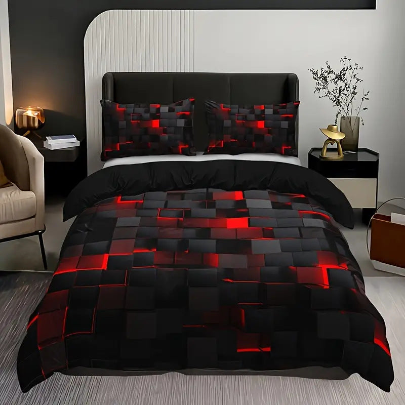 Abstract Grid Quilt Cover Bedding Set