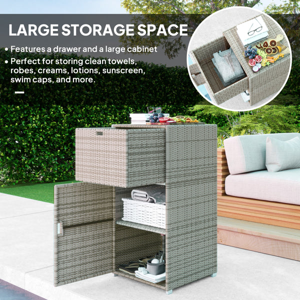 Gray PE-Rattan Outdoor Storage Cabinet with Drawer