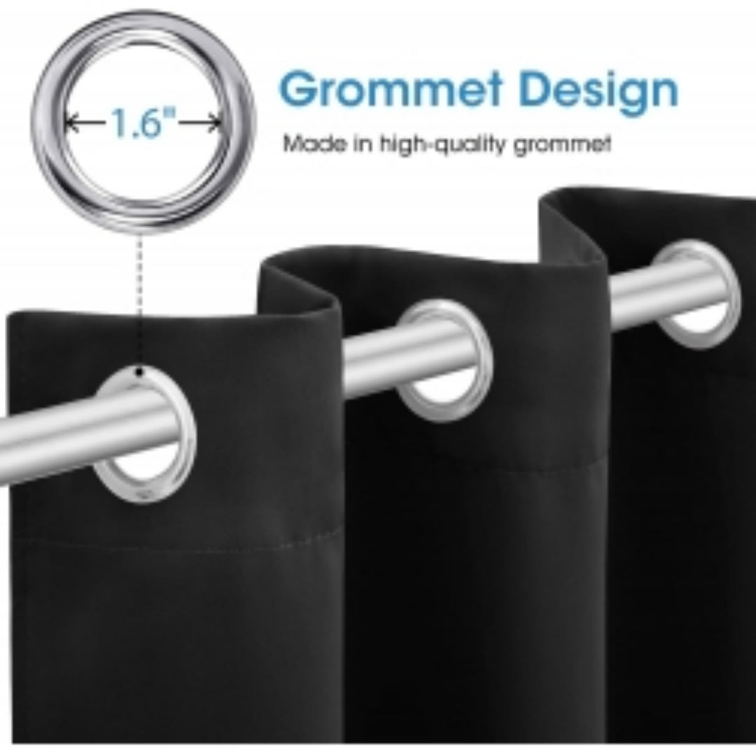 Black Eyelet Curtain Pair, 132 x 160 cm
