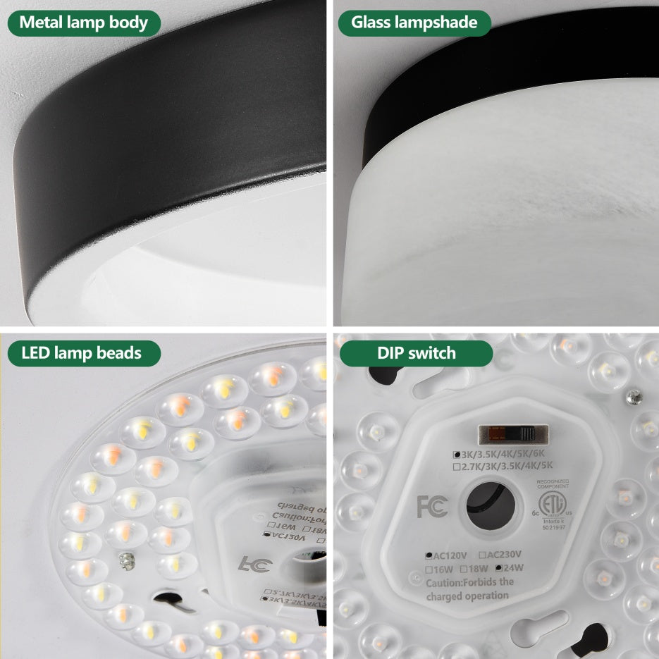 12-Inch Black LED Flush-Mount Ceiling Light, 24W