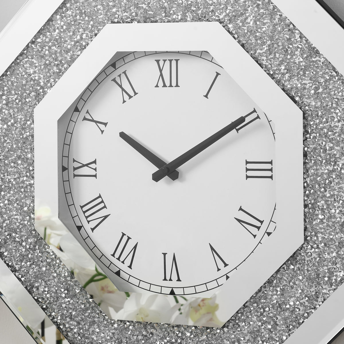 Octagonal Mirror and Decorative Gemstone Wall Clock