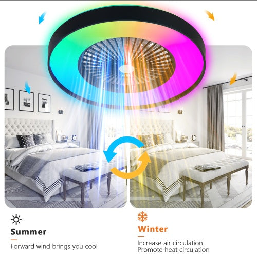 23-Inch Black Ceiling Fan with RGB LED Light