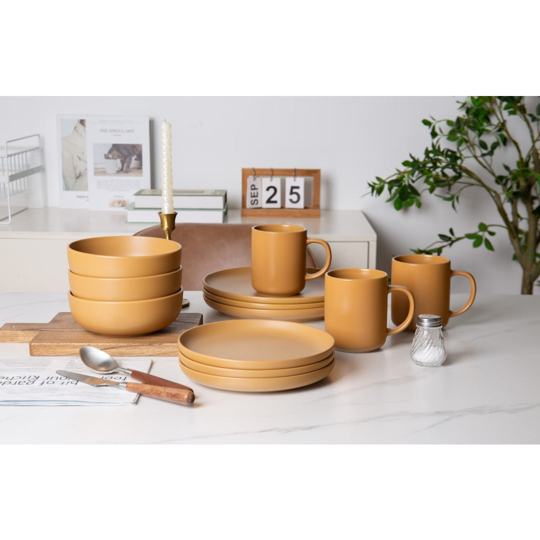 Orange 12-Piece Stoneware Dinnerware Set with Mugs
