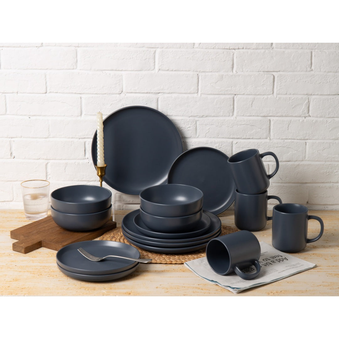 Blue 12-Piece Stoneware Dinnerware Set with Mugs
