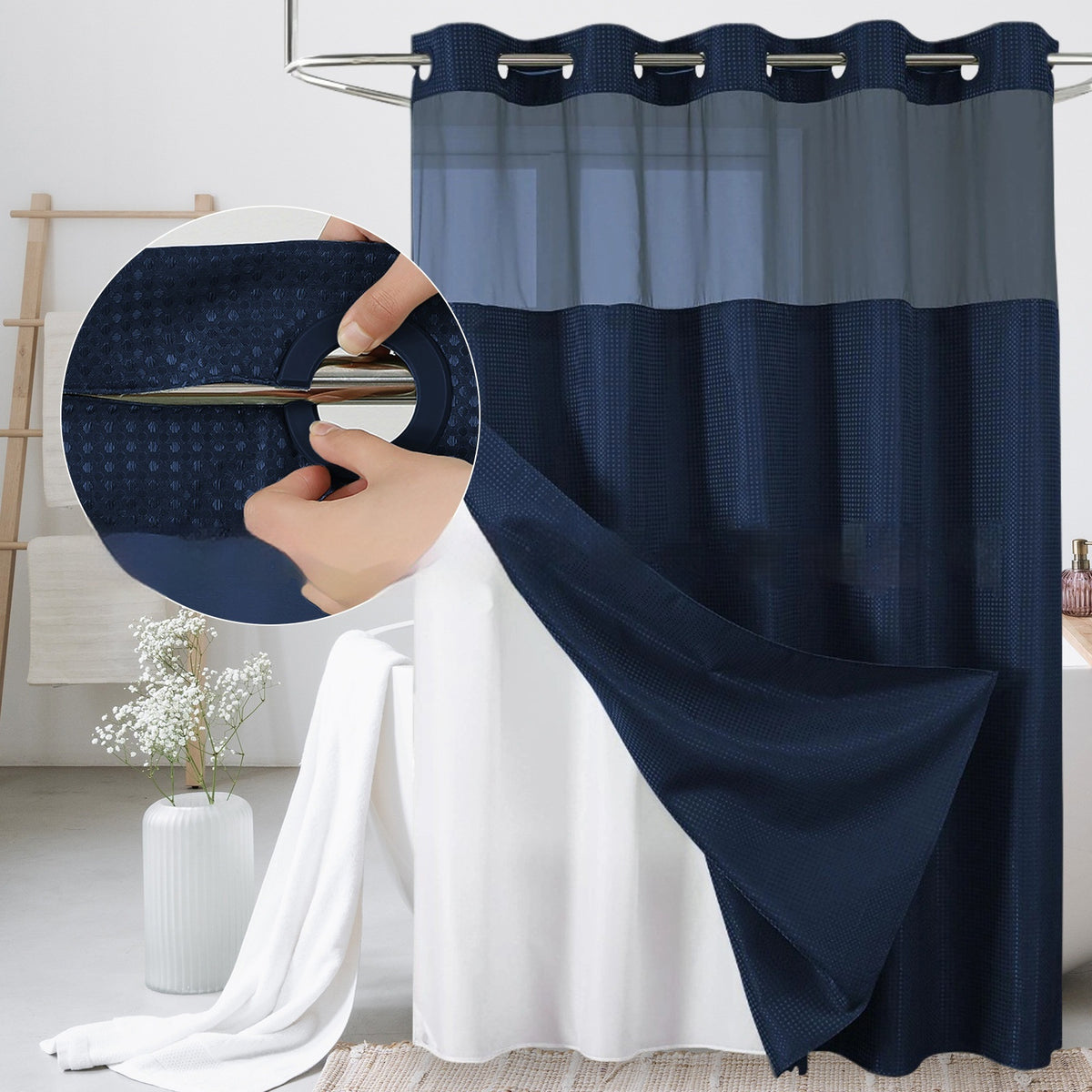 Double-Layer Waffle-Pattern Shower Curtain