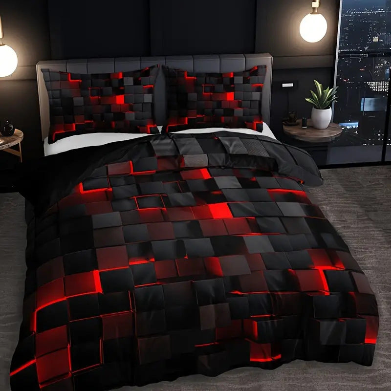 Abstract Grid Quilt Cover Bedding Set