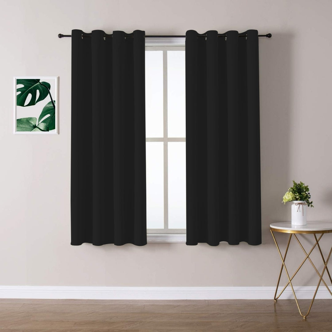 Black Eyelet Curtain Pair, 132 x 160 cm