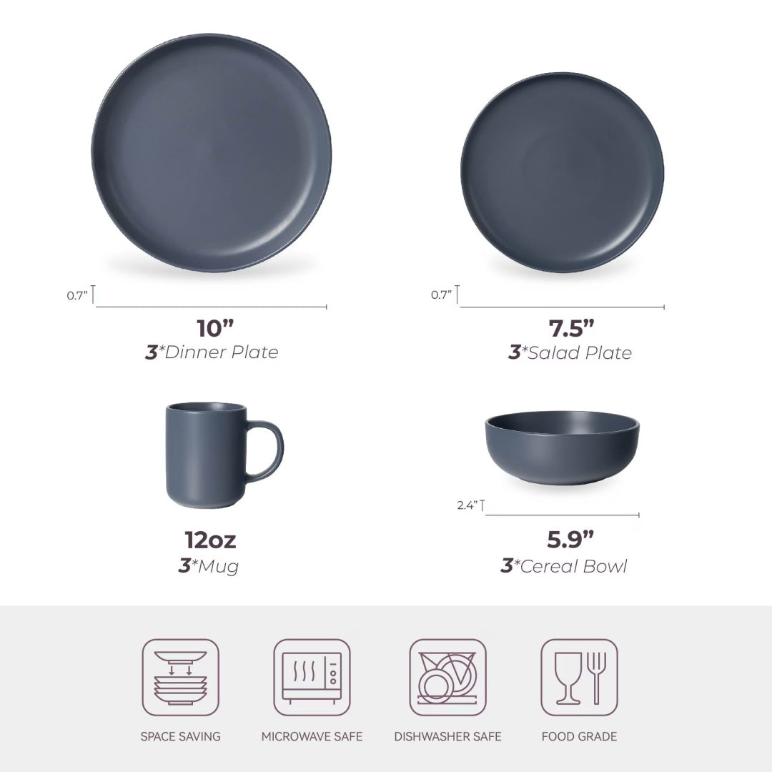 Blue 12-Piece Stoneware Dinnerware Set with Mugs