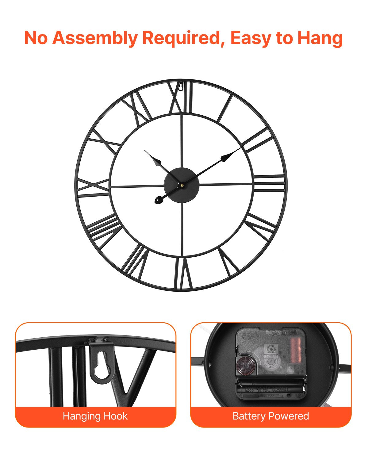 24-Inch Black Roman Numeral Wall Clock