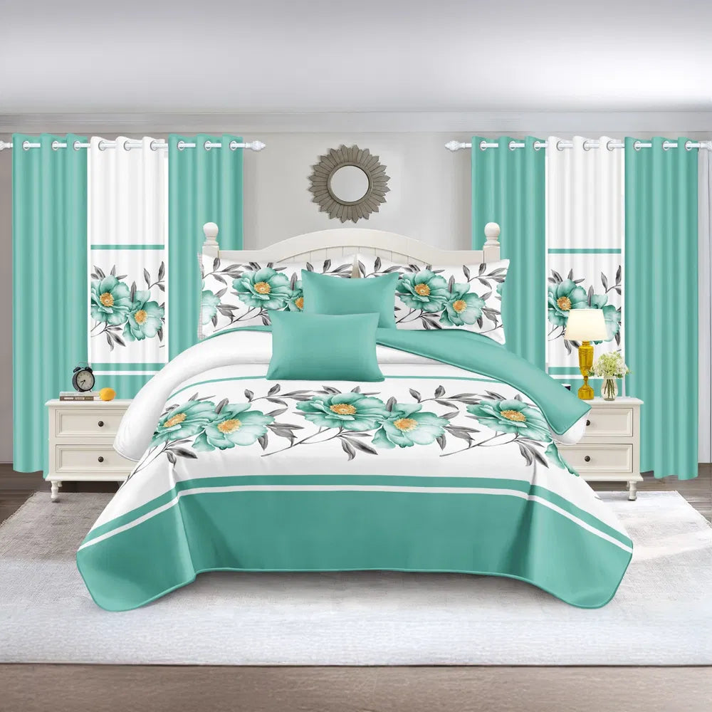9-Piece Quilted Bedspread and Curtain Set