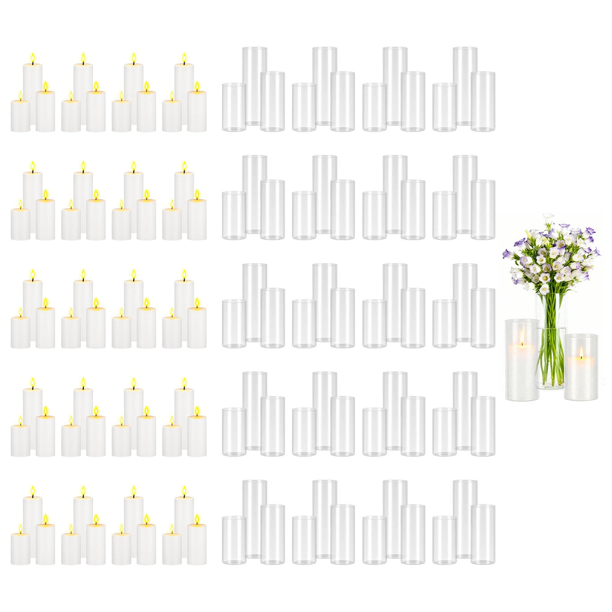 120-Piece Pillar Candle and Glass Vase Set