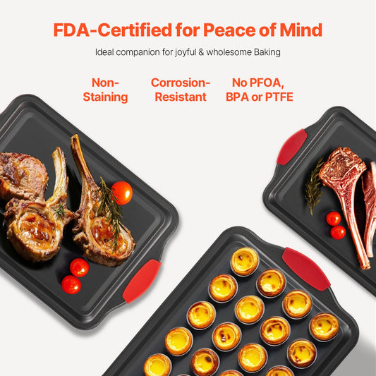 3-Piece Carbon Steel Baking Pan Set with Silicone Handles