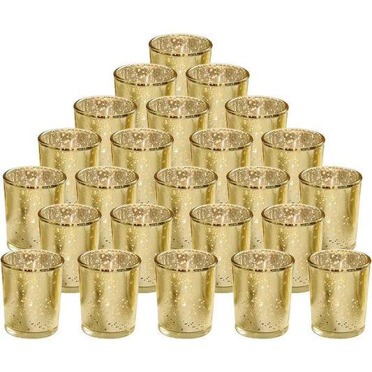 Gold Glass Tealight Candle Holders, 24 Pieces