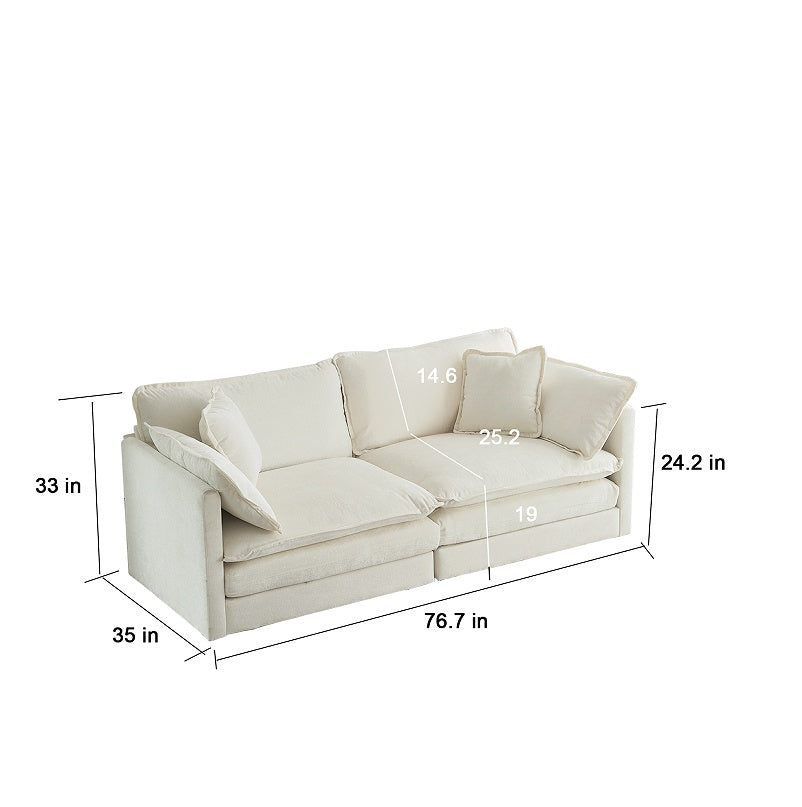 Fabric Double Sofa with 4 Pillows