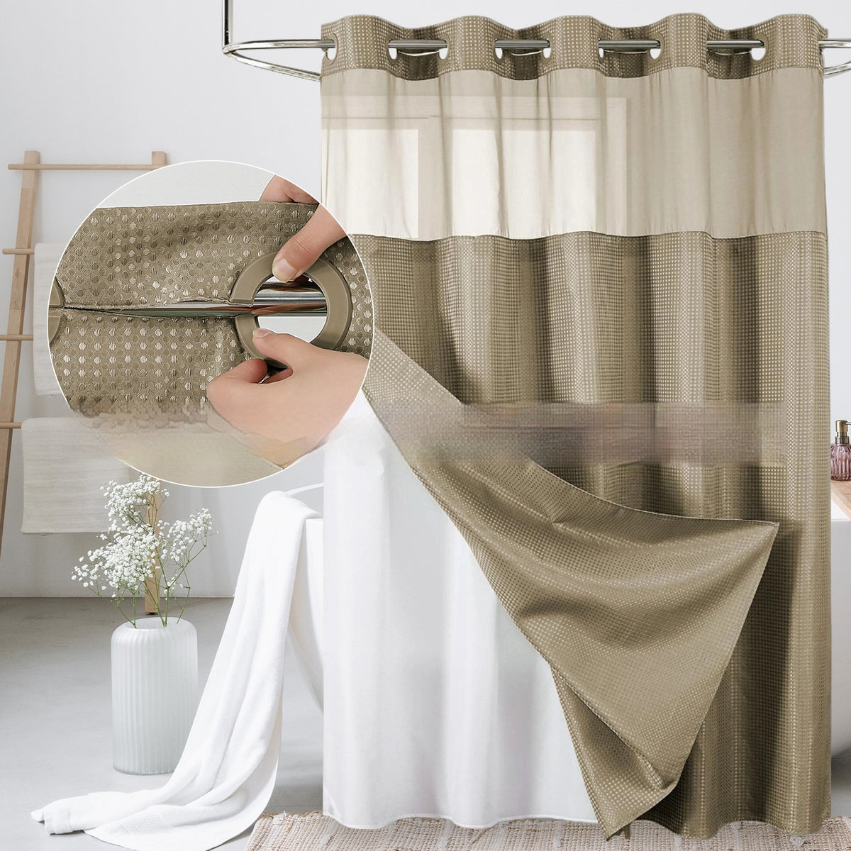 Double-Layer Waffle-Pattern Shower Curtain