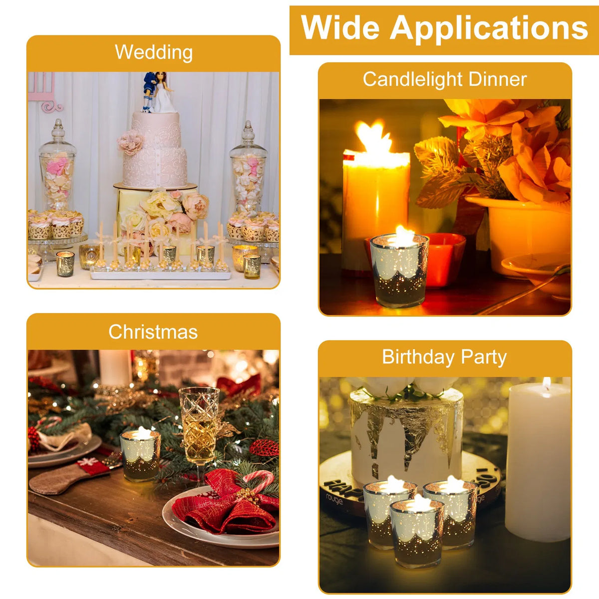 24-Piece Gold Mercury-Glass Candle Holder Set