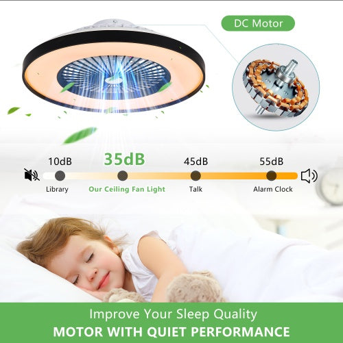 23-Inch Black Ceiling Fan with RGB LED Light