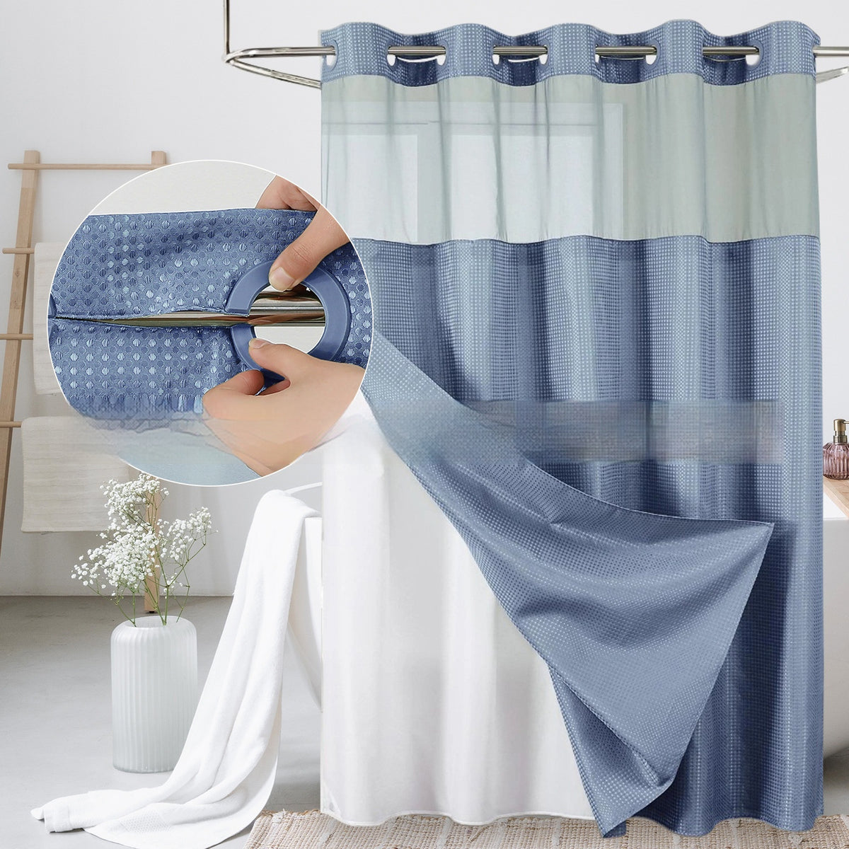 Double-Layer Waffle-Pattern Shower Curtain
