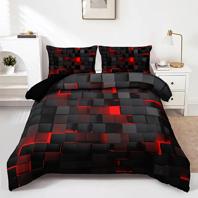 Abstract Grid Quilt Cover Bedding Set