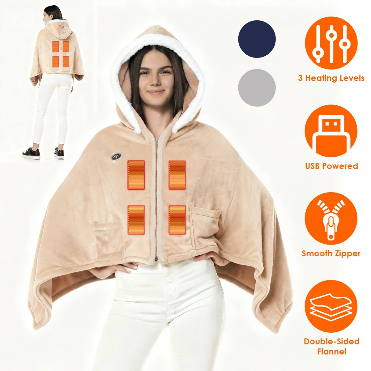 USB Wearable Heated Blanket, 8 Heating Zones