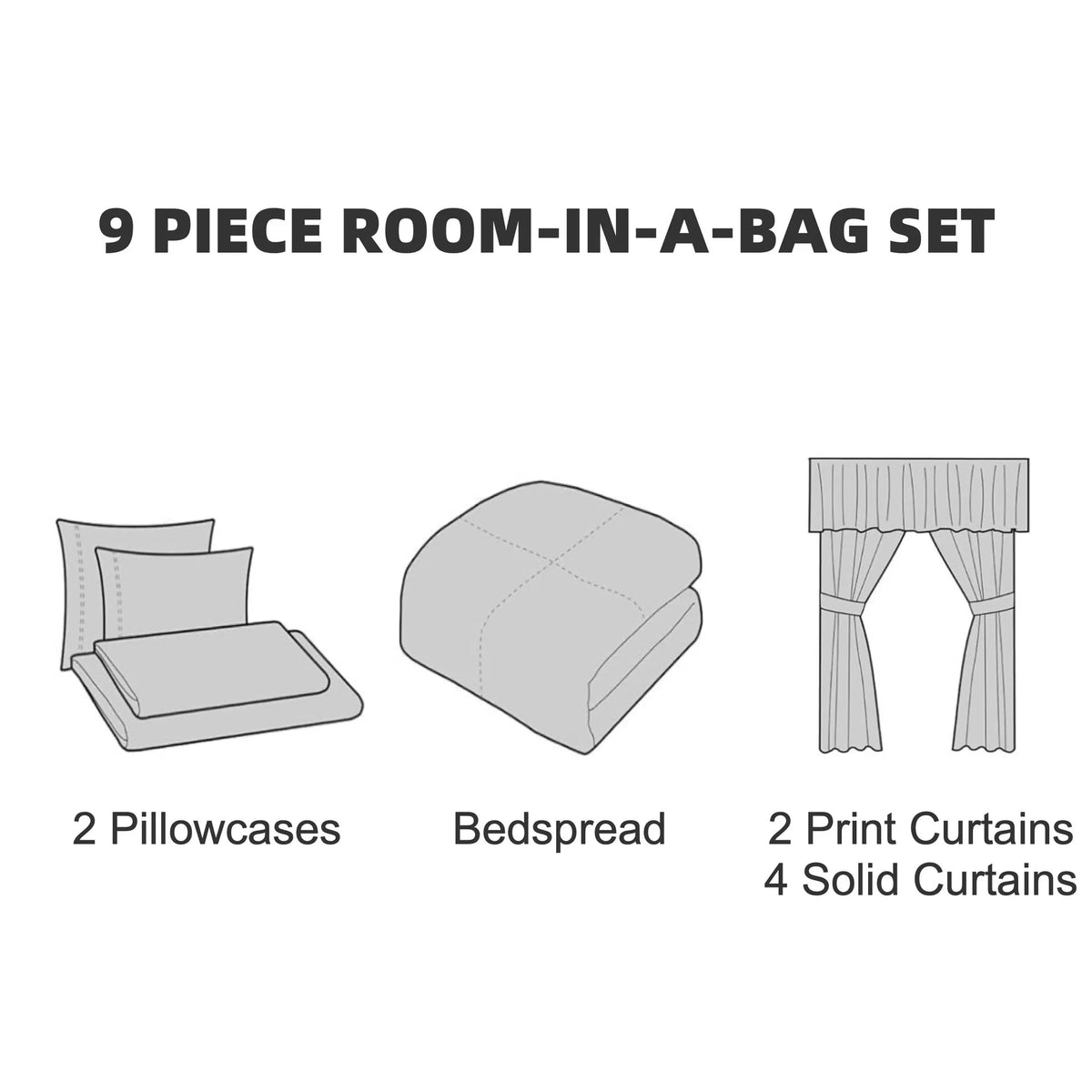 9-Piece Pink Rose Bedding and Curtain Set