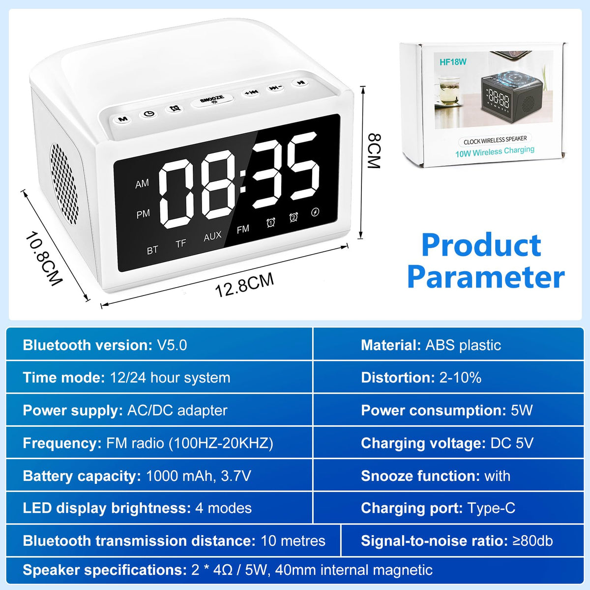Digital Alarm Clock Radio with Bluetooth Speaker