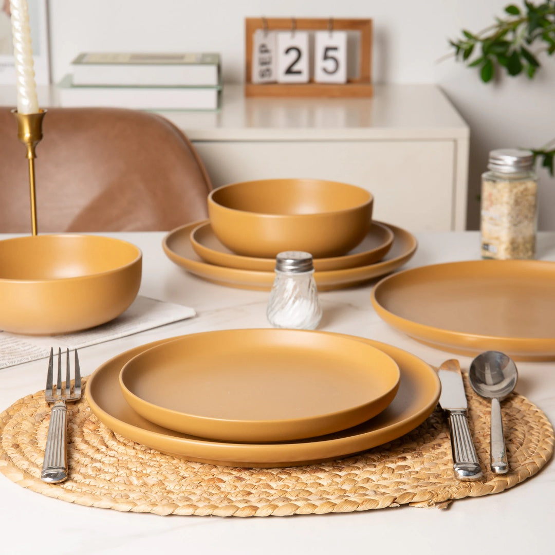 Orange 12-Piece Stoneware Dinnerware Set with Mugs