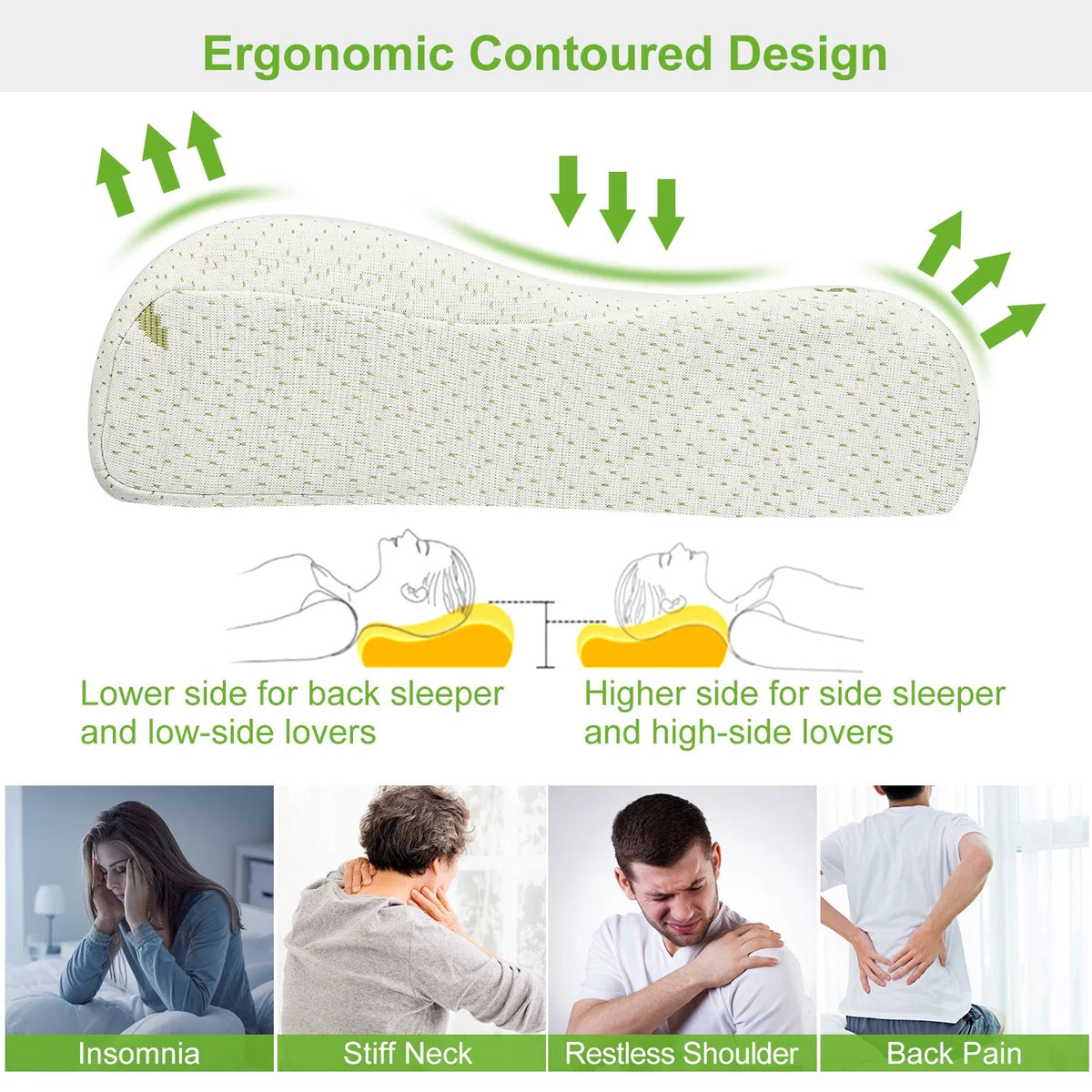 Contoured Cervical Neck Pillow for Side Sleepers