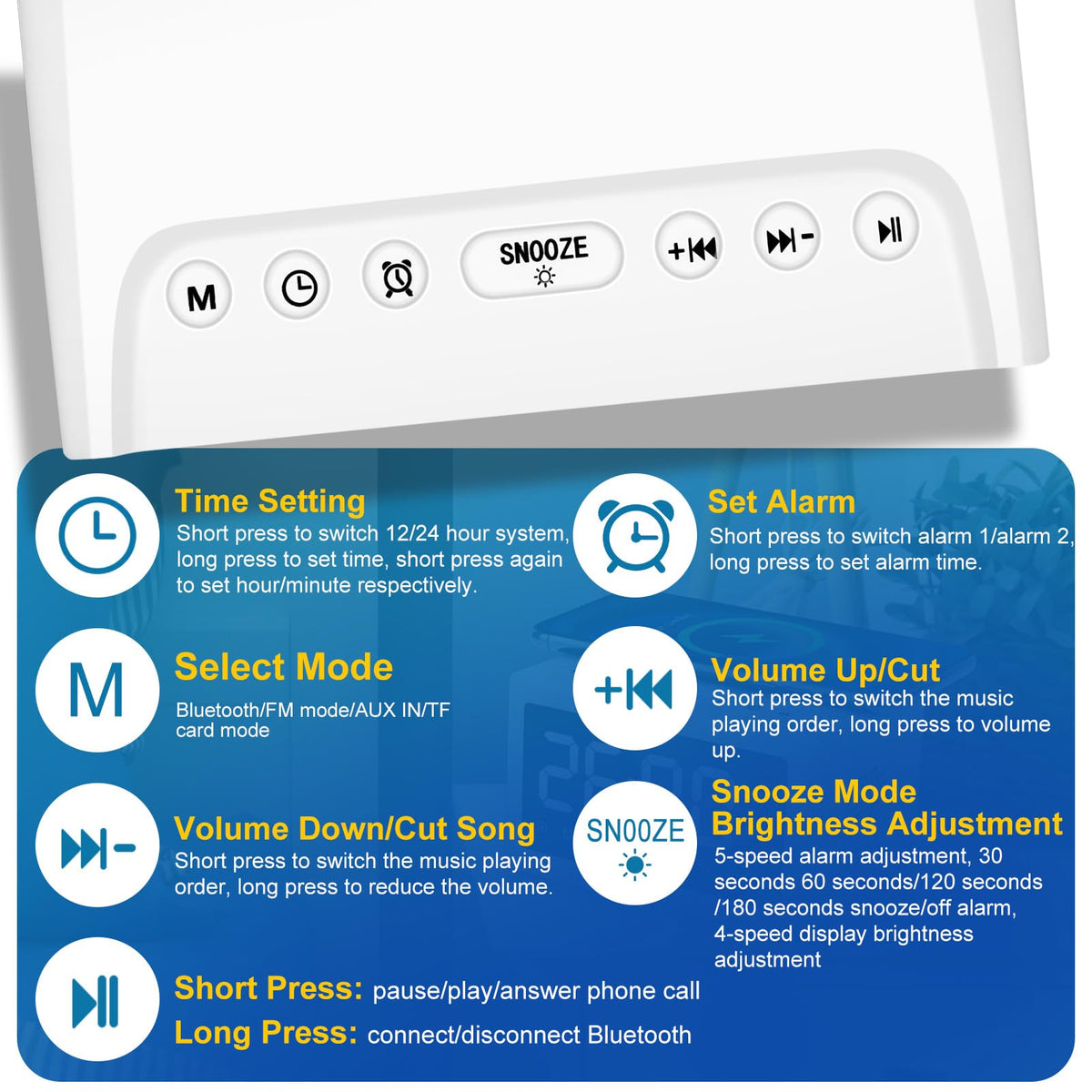 Digital Alarm Clock Radio with Bluetooth Speaker