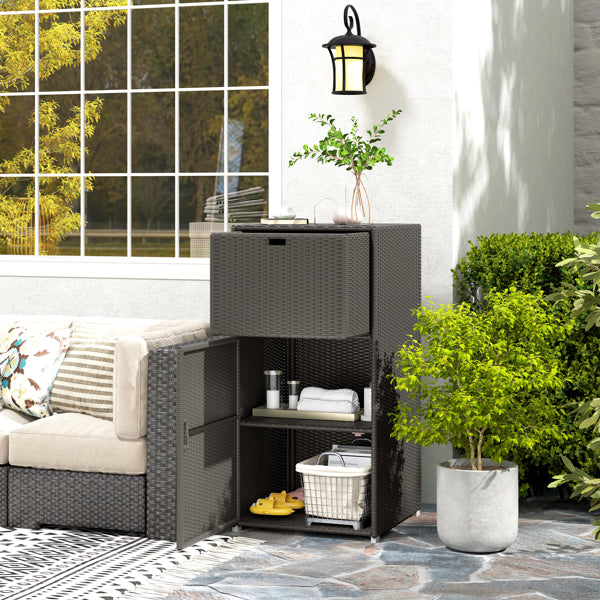 Dark Brown PE-Rattan Outdoor Storage Cabinet