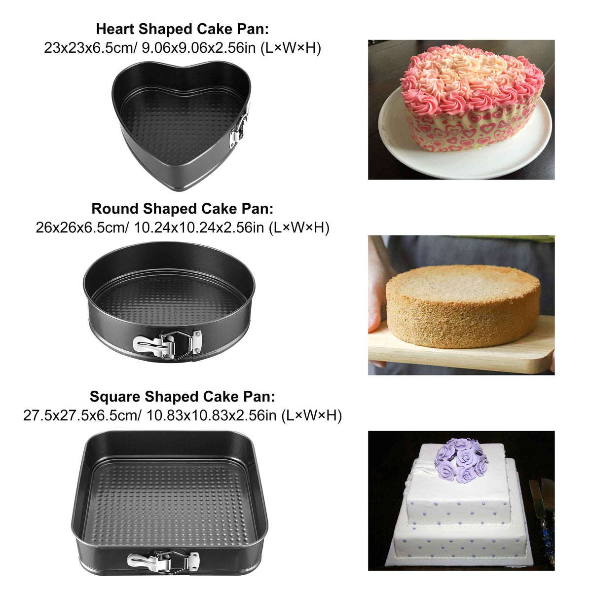 3-Piece Springform Cake Pan Set, 9, 10 and 11 Inches