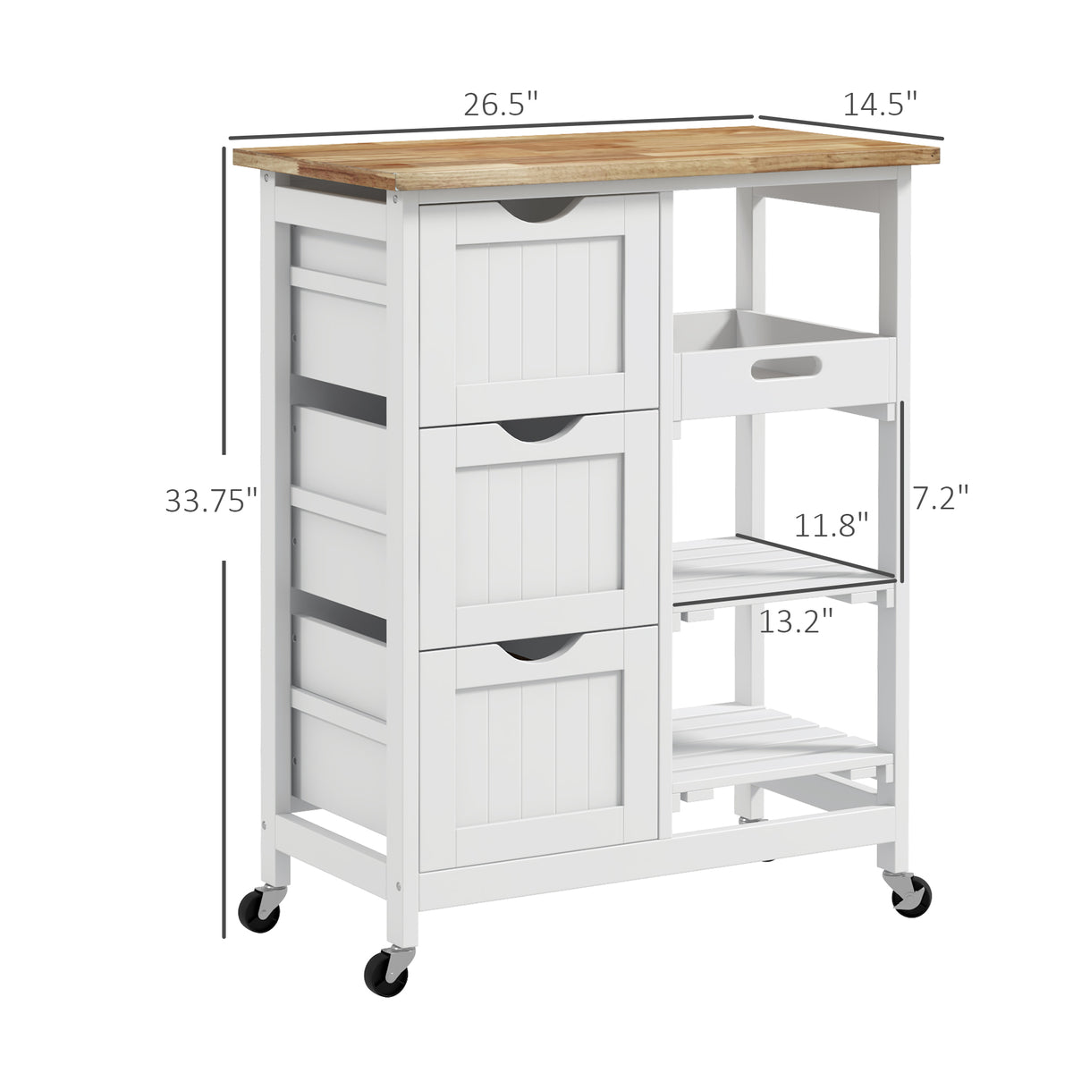 White Rolling Kitchen Cart with Wood Top