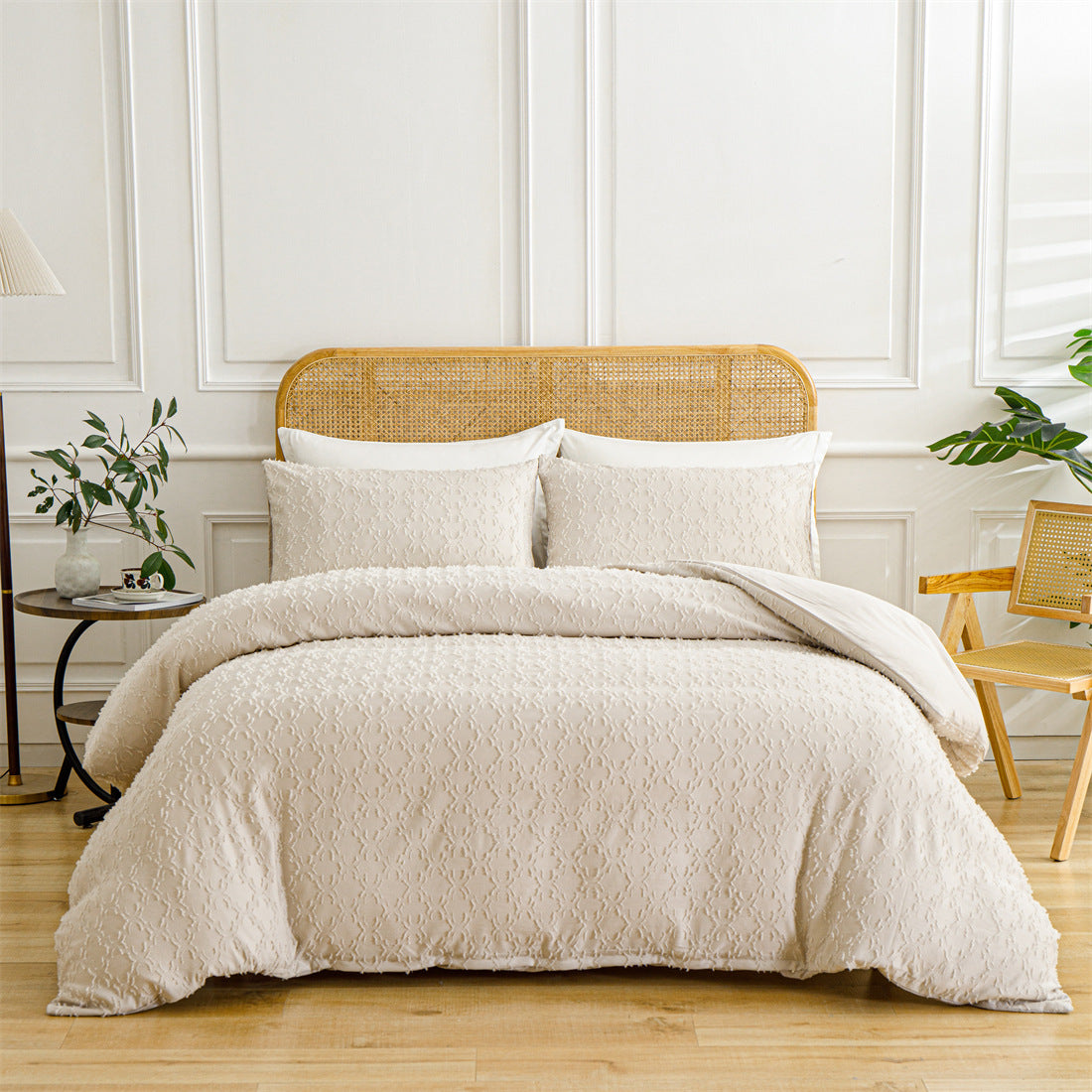 Solid-Color Tufted Duvet Cover Set