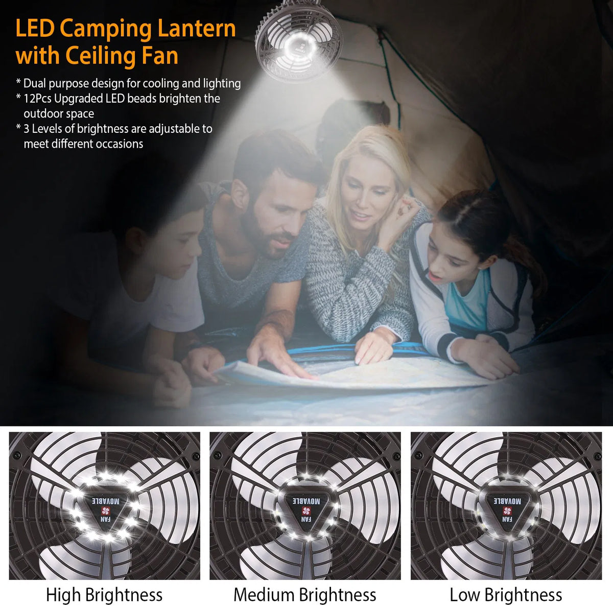 Rechargeable 10400mAh Camping Fan with LED Light