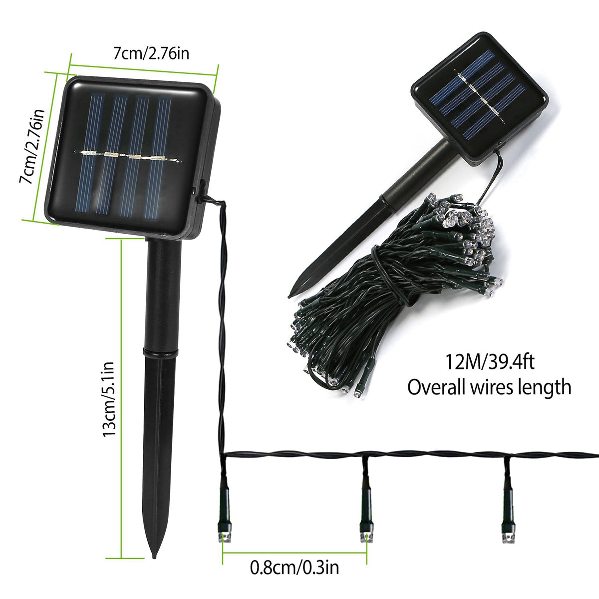 12m Cool-White Solar String Lights