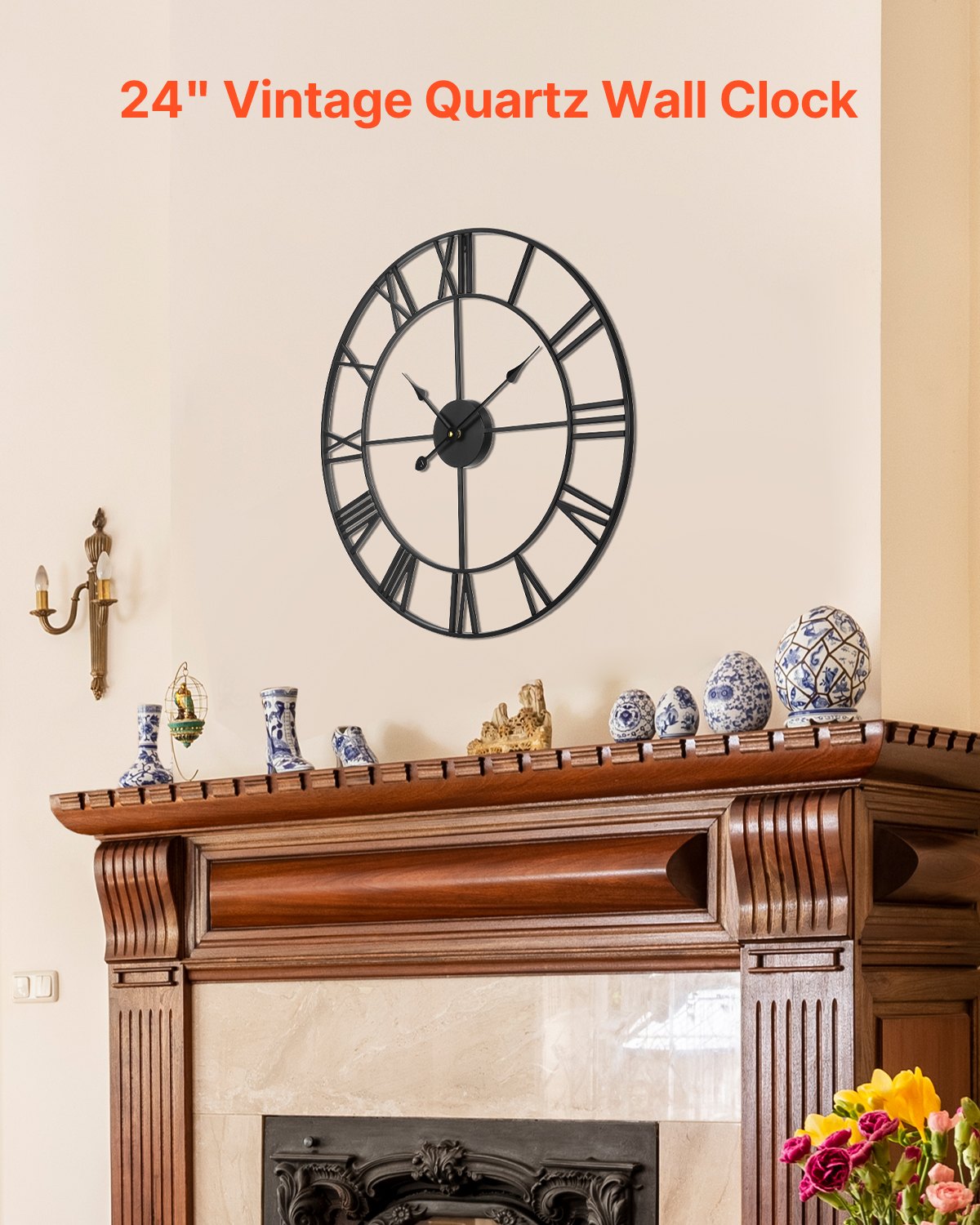 24-Inch Black Roman Numeral Wall Clock