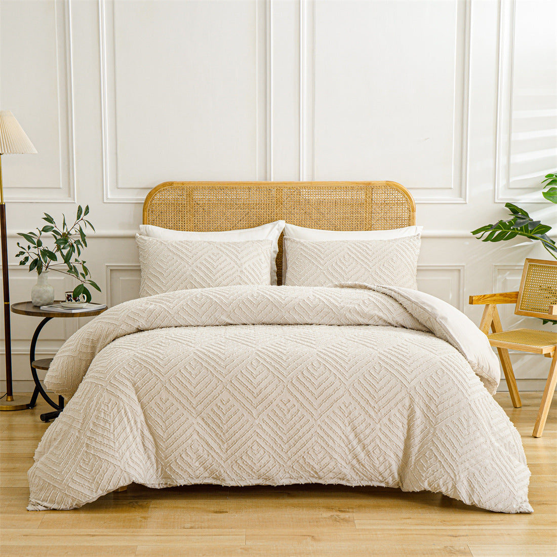 Solid-Color Tufted Duvet Cover Set